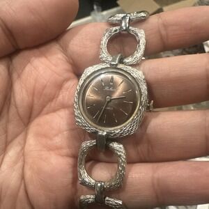 VTG Works Belair Ladies 17 Jewels Brown Sunburst Wind Up Bracelet Watch 28mm 6.5